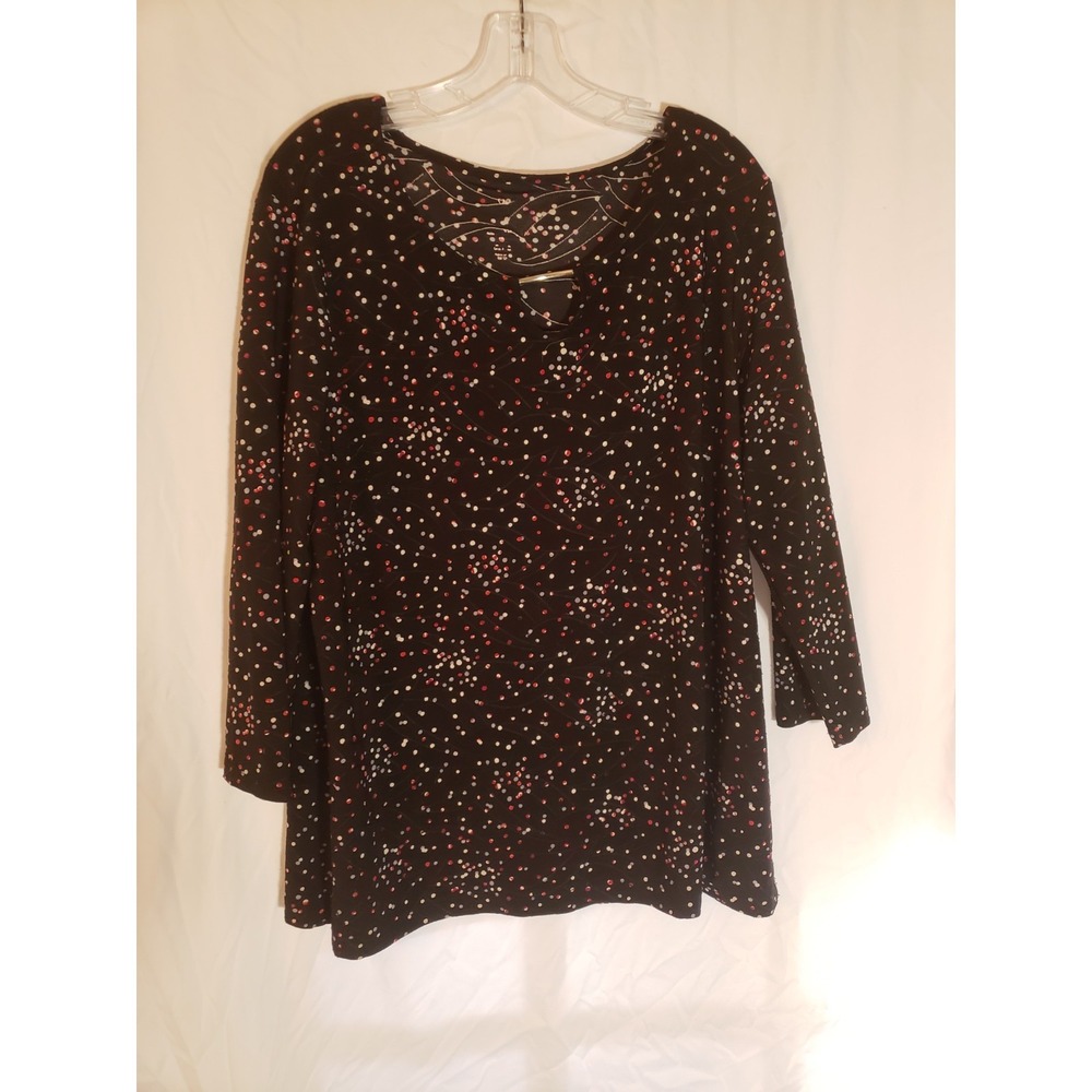 Women's Black Long Sleeve Polka Dot Top Size XL